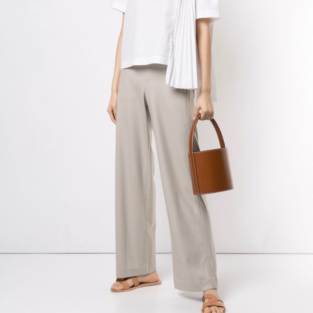 Vince Cozy Wide-leg Wool-blend Pants In Beige Sz M